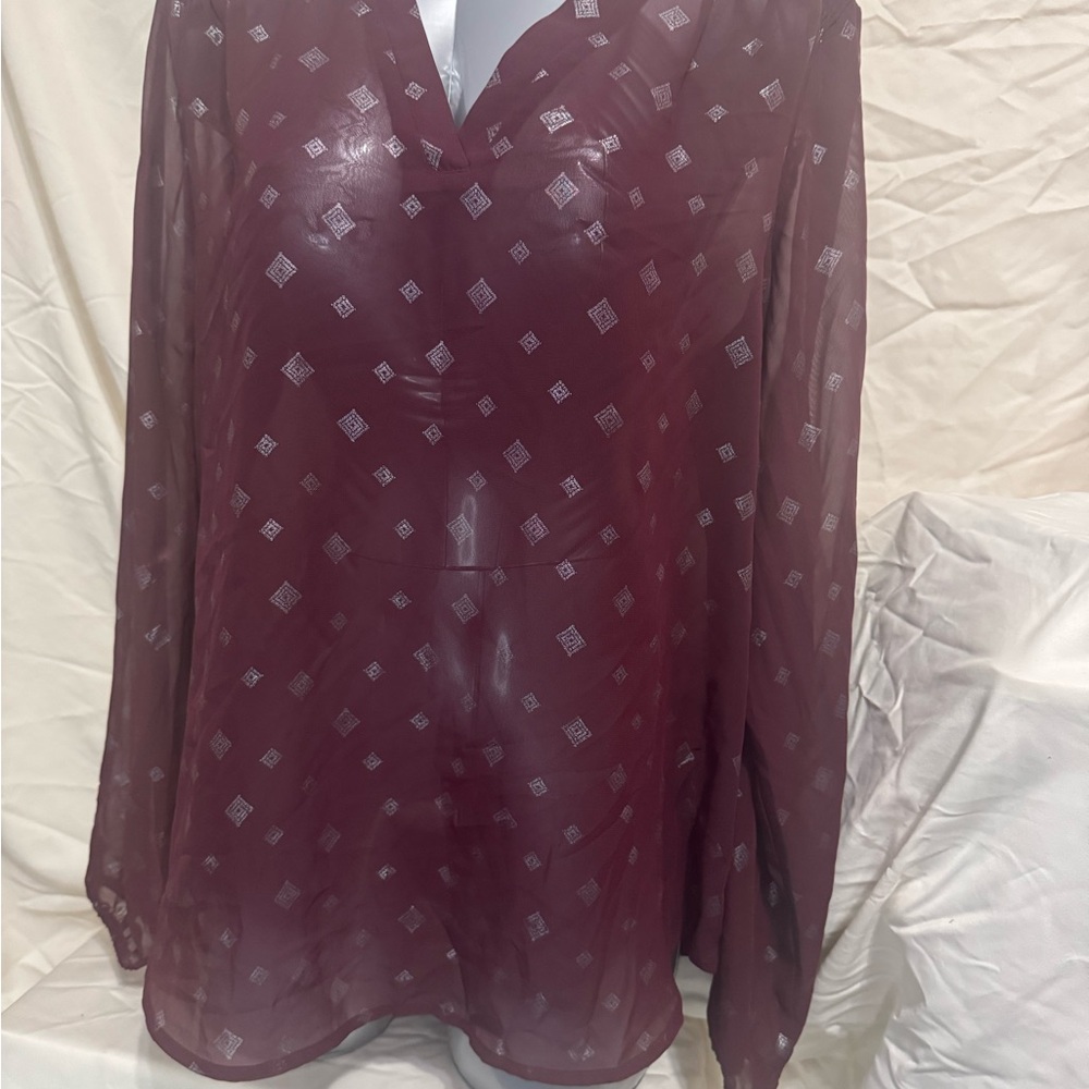 Maurices Sheer Plum Blouse with Pattern
